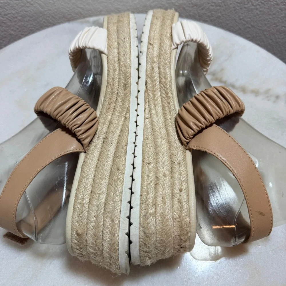 Dolce Vita Mizza Tan Cream Ruched Espadrille Platform Wedge Sandals Womens 9M‎